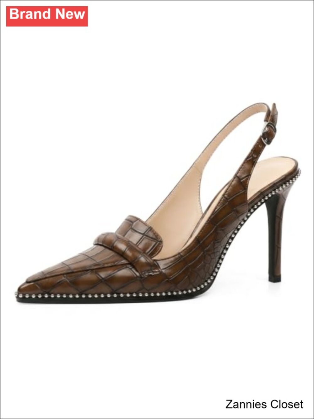 ✨ Esvowido Slingback Heels for Women Stilettos Beaded Pointed Toe Shoes Slip On